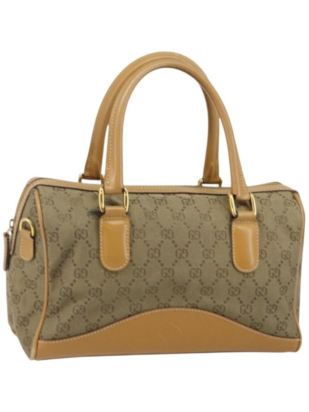 GUCCI GG Canvas Boston Bag Beige Gold